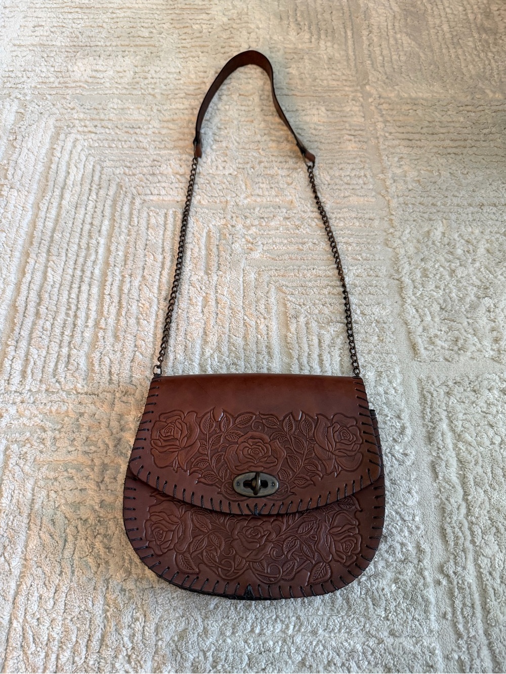 JAAC Arnold Western Brown Leather Tooled Rose Floral Shoulder Bag made in Mexico